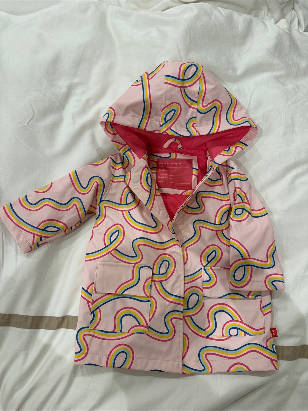 Magnetic me- Pink Rainbow-Print Hooded Kids Raincoat